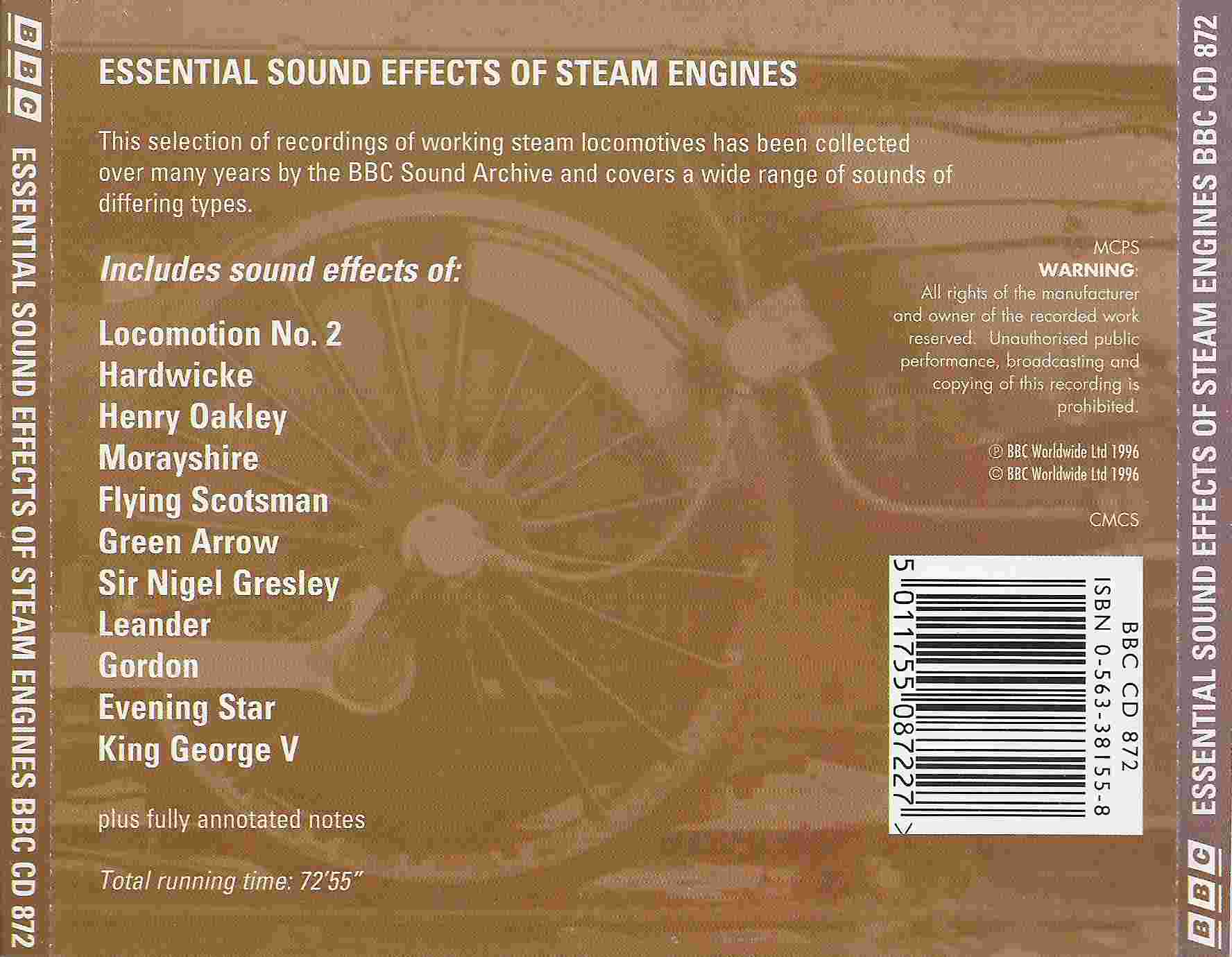 Picture of BBCCD872 Essential sound effects of steam engines by artist Various from the BBC records and Tapes library